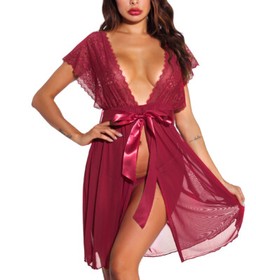 Women's Lace Kimono Robe Sexy Babydoll Lingerie Deep V Neck Nightgown Cover Up