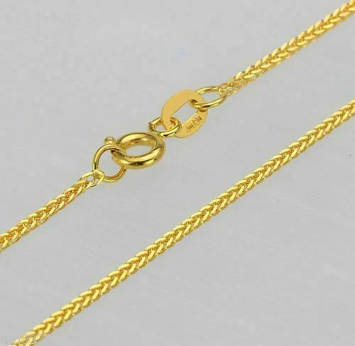 Collar real de oro macizo amarillo de 18 quilates para mujer eslabones de trigo cadena de la suerte de 1,2 mm 18" L Foto 3 de 3