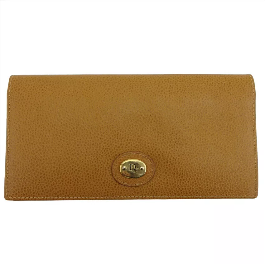 Portefeuille Dior plaque logo cuir beige authentique D'OCCASION T20789