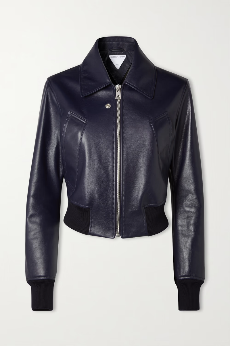 Navy Blue Leather Jacket Women Bomber Jacket Pure Lambskin Size
