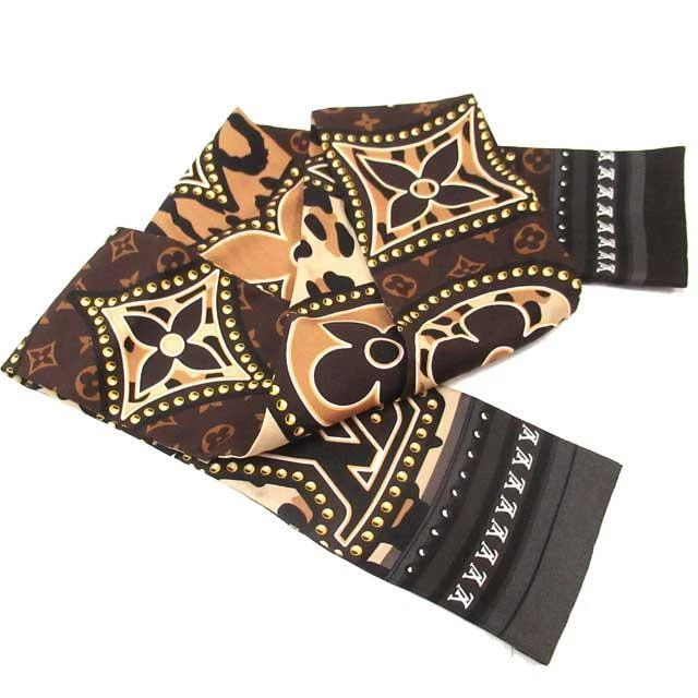 Authentic LOUIS VUITTON Scarf Bandeau LV World M70853 Material100 