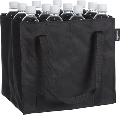Amazon Basics - Flaschentasche, 12 Fächer, 0.75 L Flaschen, Schwarz, Einfarbig
