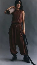 Free People Movement Scrimmage One Piece Harem Elastic Waist Pocket Brown XS NWT