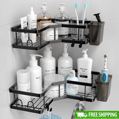 2 Pack Corner Shower Caddy Adhesive Shower Corner No Drilling Stainless Steel US