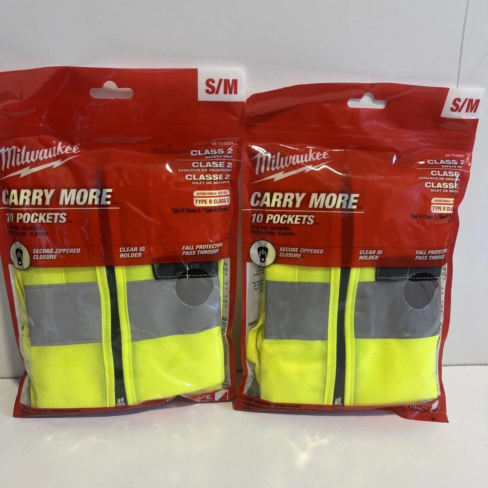 2 PACK Milwaukee 48-73-5021 Class 2 Safety Vest - 10 Pockets - SIZE S/M - Sealed image 1