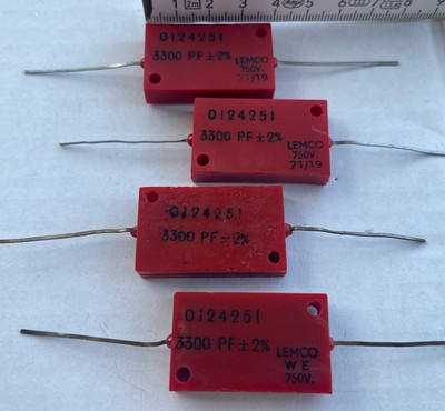 4x Lemco Silver Mica 3300pF 750V 2% NOS 1975 UK Vintage RF Audio Tube Capacitor