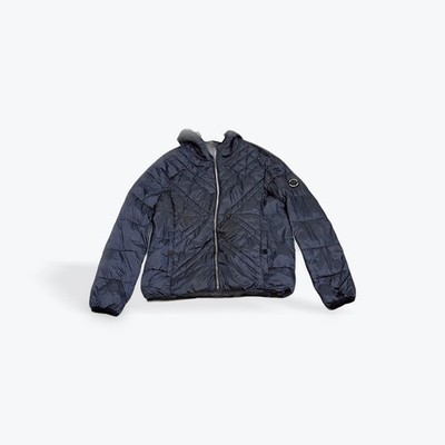 Karl Lagerfeld Paris Womens Navy Blue Quilted Hooded Puffer Jacket Size Medium