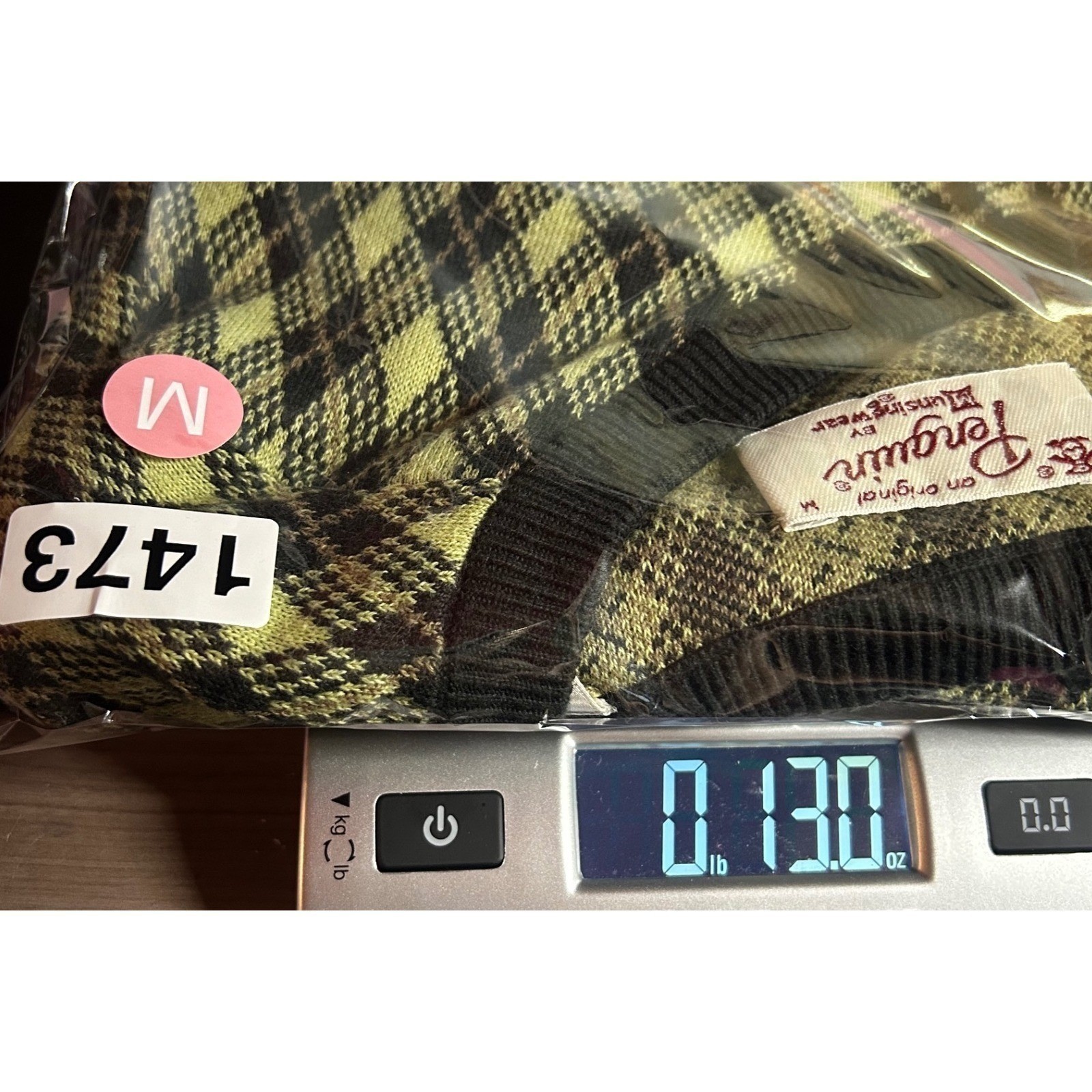 Original Penguin Men Medium Argyle Pattern V-Neck Green Sweater Fisherman Casual image 9