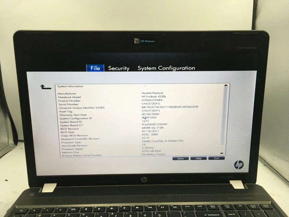 HP PROBOOK 4530S - BOOTS TO BIOS - INTEL I3 2350M - NO RAM -READ DESCRIPTION- BB - Image 2 of 4