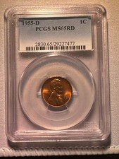 1955 D Lincoln Wheat Penny Pcgs Ms 65 Rd