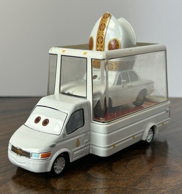 Disney Store Pixar Cars 2 Pope Pinion IV & Popemobile Deluxe Die Cast Complete