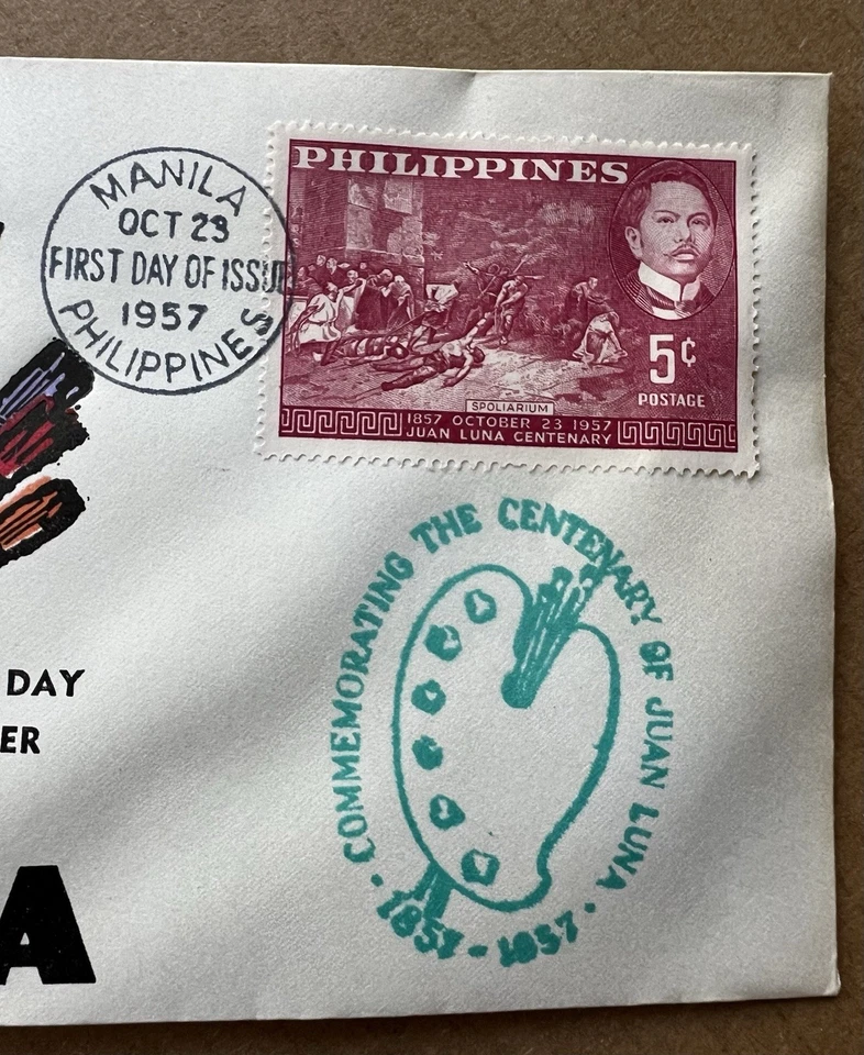 Filipinas 1957 Juan Luna Centenario FDC Manila Primer Día Cubierta Foto 3 de 4