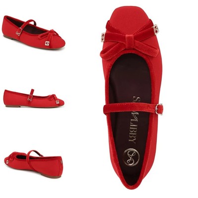 Sam and Libby Flora Red Velvet Mary Jane Slip On Comfort Ballet Flats NEW 