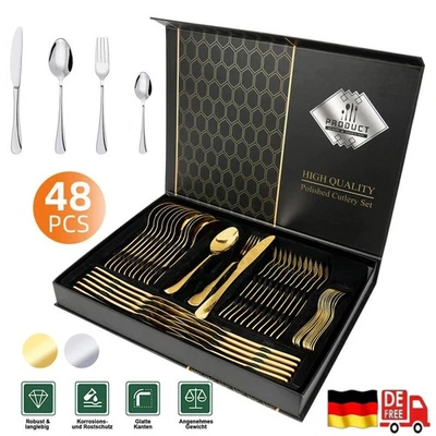 Besteckset 48 teilig für 12 personen besteck essbesteck tafelbesteck edelstahl - Bild 1 von 4