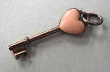 Tiffany  Co. Sterling Silver  Pink Enamel Heart Key Pendant Charm