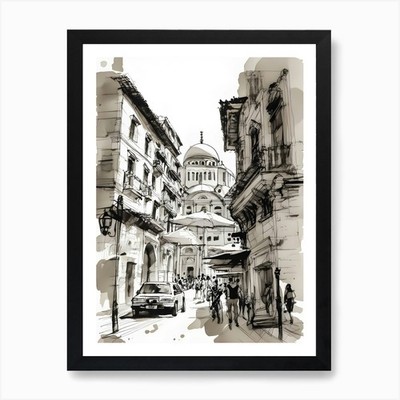 Skizze einer Stadt Straße Kunstdruck gerahmt Wandbild Poster Leinwanddruck Bild
