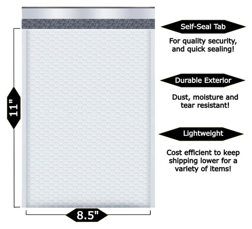 200-Pack WHITE 8.5 x 11" Padded POLY BUBBLE MAILER Bag shipping #2 mail envelope - Picture 2 of 6