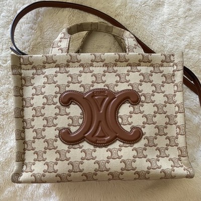 CELINE Triomphe Monogram Small Tote Beige/Brown Detachable Strap Pockets