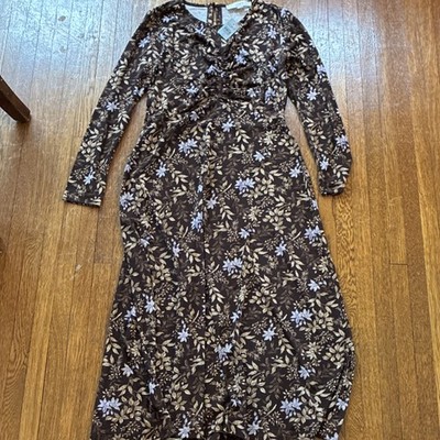 LOFT Brown Beige Blue Floral Ruched Long Sleeve Midi Dress Petite M | eBay LOFT Brown Beige Blue Floral Ruched Long Sleeve Midi Dress Petite M | eBay