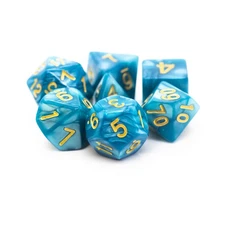 Old School Dice Pearl Drop Dice Poly Set Ocean w/Gold (7) New