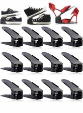Shoe Slot Organizer 12-Pack Black Adjustable Double Layer Plastic Stacker NIB