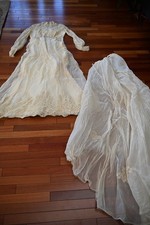 Vtg 60s Wedding Dress Gown Sz S Boho Prairie Victorian Bishop Sleeve Lace Veil