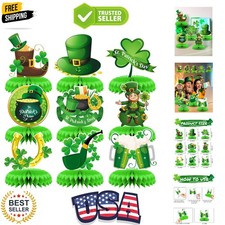9Pcs St Patricks Day Table Decorations, Green St. Patrick's Day Honeycomb Cen...