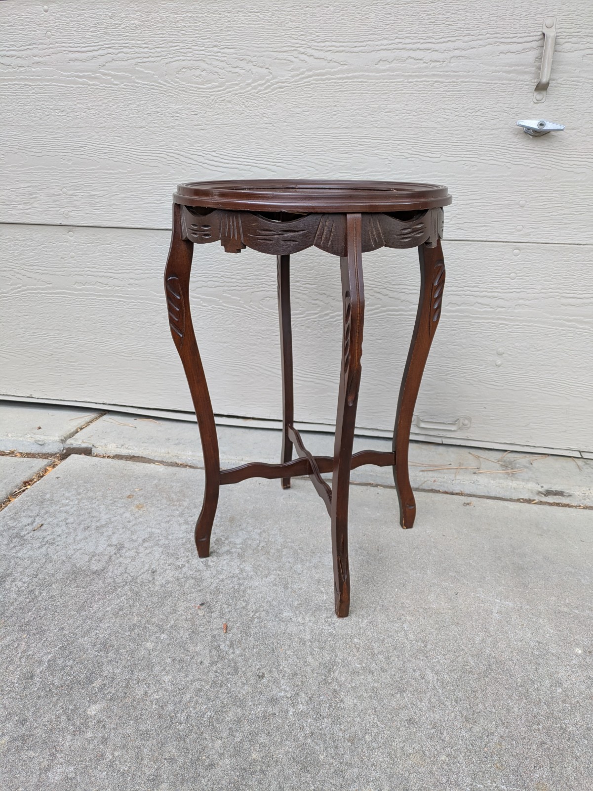 Vintage Rustic Carved Mahogany Round Pedestal Plant Stand Table Victorian Asian