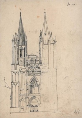 Henry William Cotman (1876-1938) - Bleistiftzeichnung - Coutances Kathedrale Frankreich