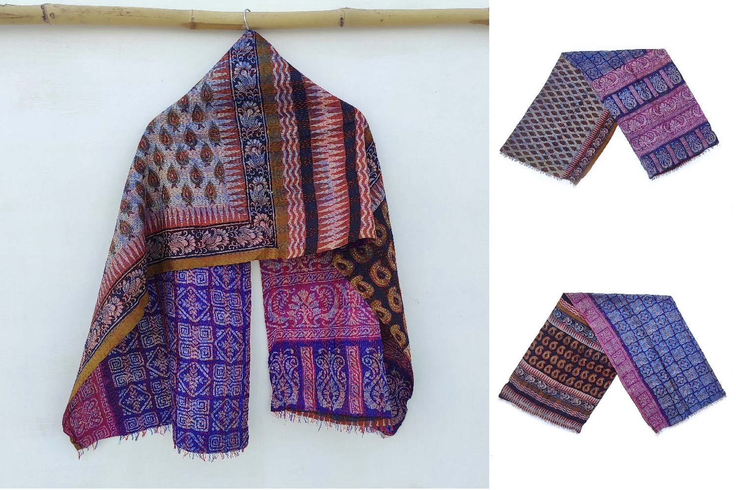 Silk Kantha Scarf Neck Wrap Stole Dupatta headband Collar Neckerchief Scarves
