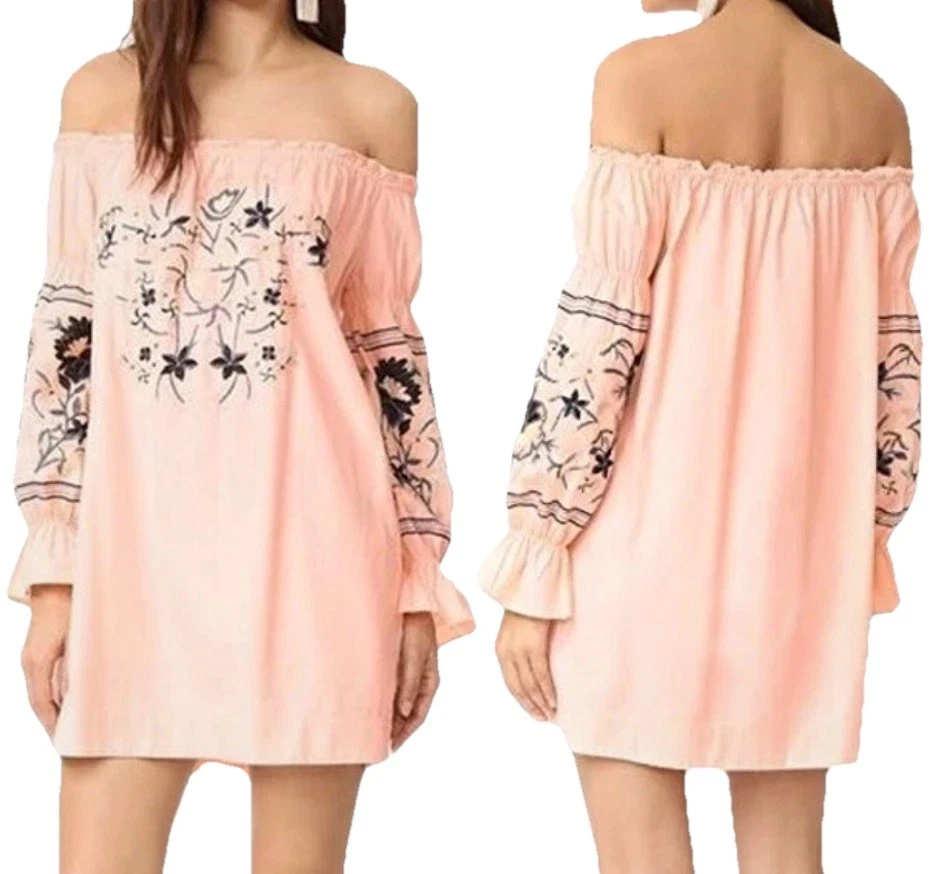 Mini Vestido FREE PEOPLE Rosa/Melocotón Flor Du Jour Bordado Algodón Talla L Foto 4 de 4