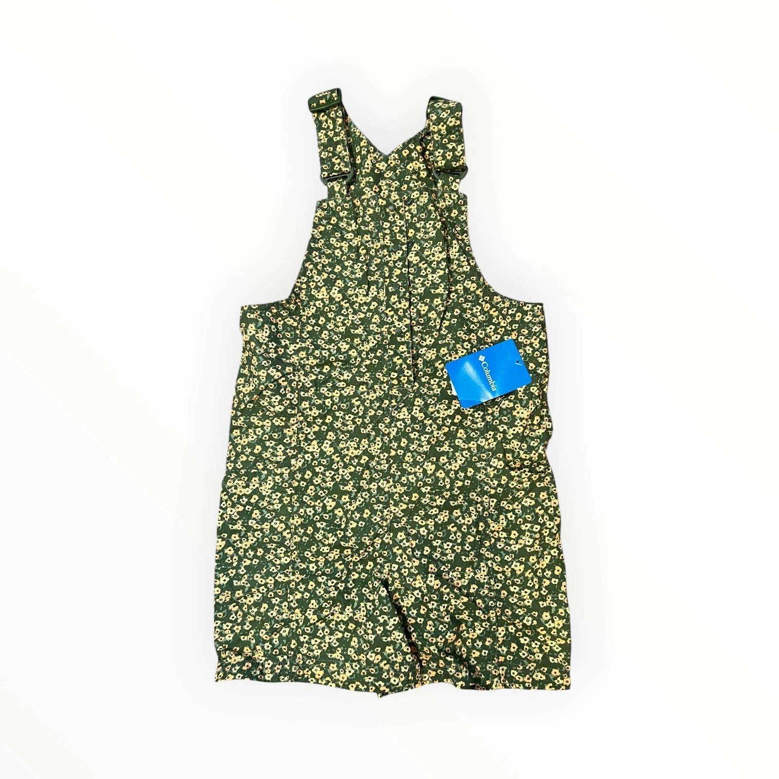 Columbia Playsuit Youth Medium Green Yellow Floral Romper Overalls NEW