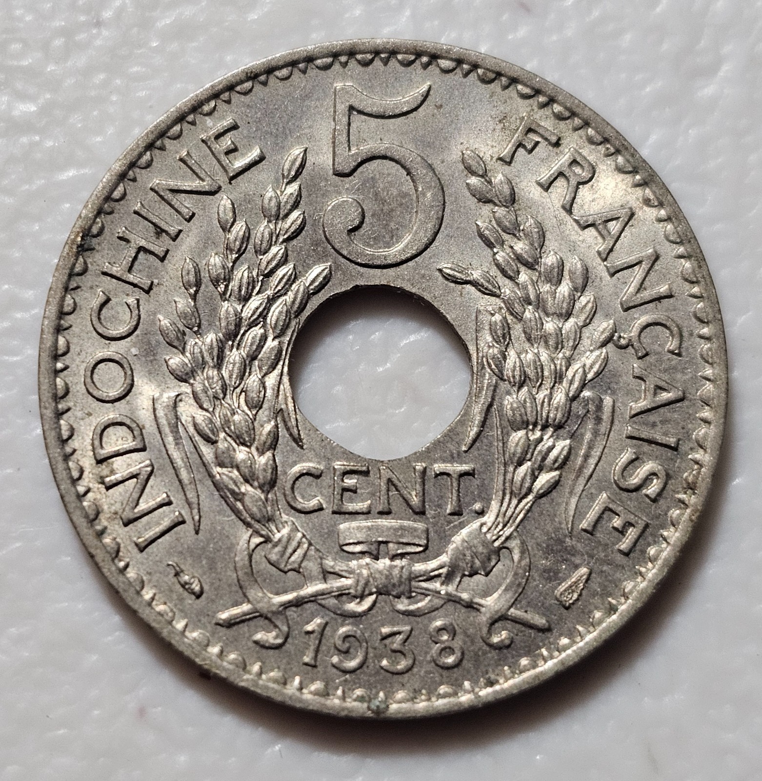 Indochina 5 Cents Nickel-Brass 3.9 grams 1938 (a) Unc