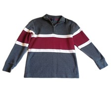 Gap 1/4 Zip Sweater Boys XL 12 Years Gray White Maroon Striped Pullover Preppy