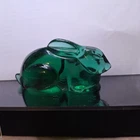Vintage Murano Art Glass Green Rabbit Figurine Paperweight Salute! Italia 4"