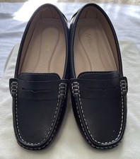 Leather loafers Moccasins Driving Mocs women 7R Black Casual Slip On Shoes.