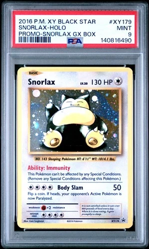 2016 POKEMON XY BLACK STAR PROMO SNORLAX GX BOX #XY179 SNORLAX-HOLO PSA 9