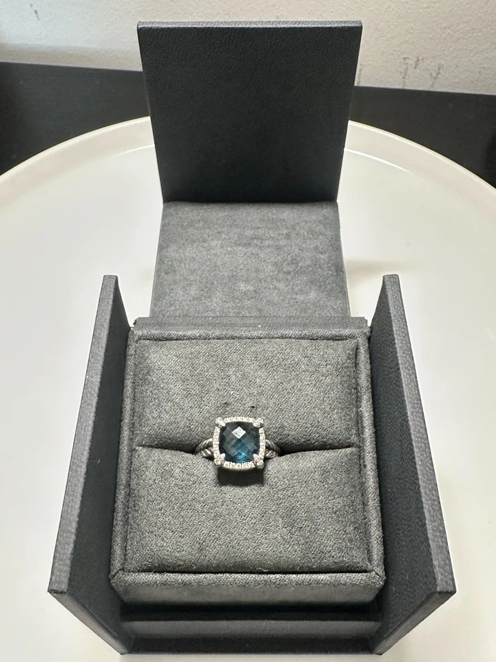David Yurman Sterling Silver Ring Hampton Blue Topaz And Diamonds Size 5 - Image 2 of 4