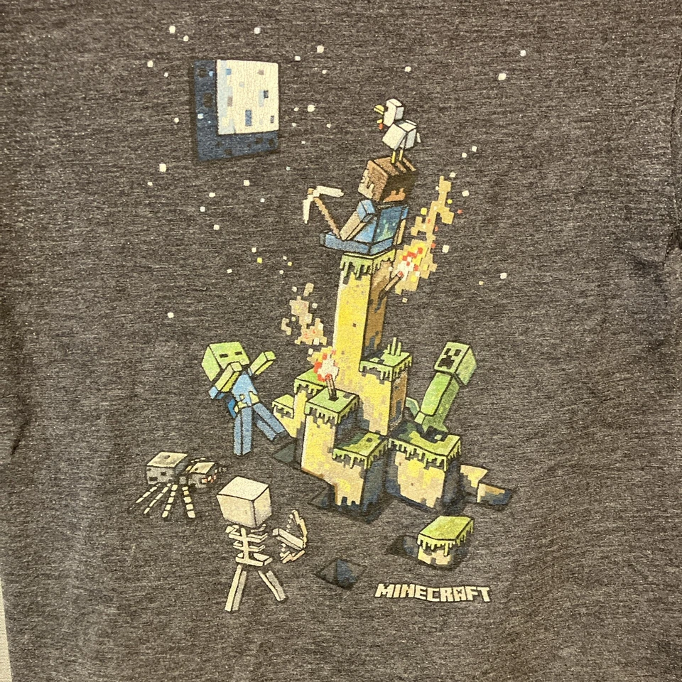 Minecraft Mojang футболка маленький 6/7 серый геймер Стив Крипер зомби скелет - Изображение 2 из 4