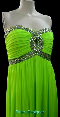 CITY TRIANGLES neon green mesh bead dress Bridesmaid Prom gown strapless 13  NEW | eBay