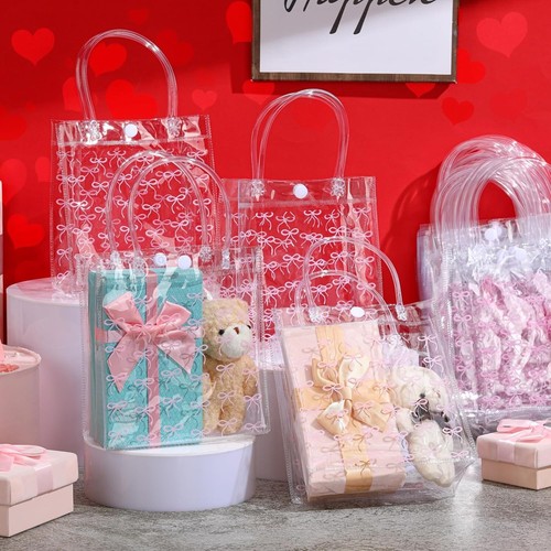24 Pcs Coquette Bow Gift Bags Bow PVC Clear Gift Bag with Handle Goodie Candy... - Picture 4 of 7