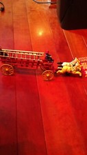 1920s Horse Drawn Fire Ladder Truck . Antique Metal Fire Truck. Toy