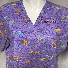 Nurse Scrub Top Women's 3 Pockets Tango Mambo Rhumba Musical Purple 2XL