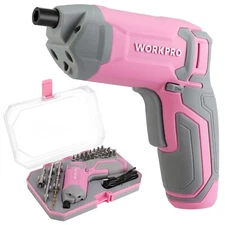WORKPRO Pink Cordless Screwdriver Set 3.6V Electric Rechargeable Eccentric Power