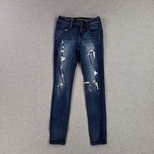 American Eagle Sz 4 Hi Rise Jegging Distressed Jeans Skinny Dark Wash Stretch