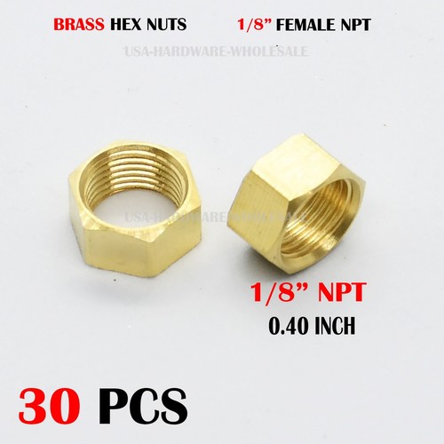 30 pcs 1/8โ NPT Female Thread Brass Pipe Fitting Hex Nut