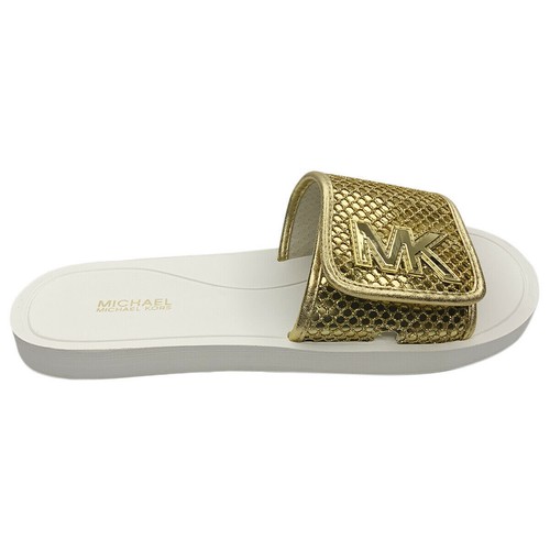 MSRP $74,99 NUOVI CON ETICHETTE MICHAEL KORS SANDALI SLIP ON DONNA ORO BIANCO MISURA 8 - Foto 4 di 6