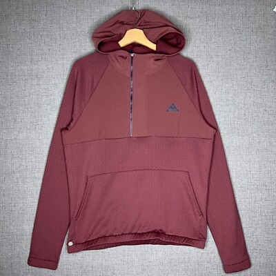 Adidas Jacket Women's M Pink 1/4 Zip Hooded Pockets Aeroready Textured 