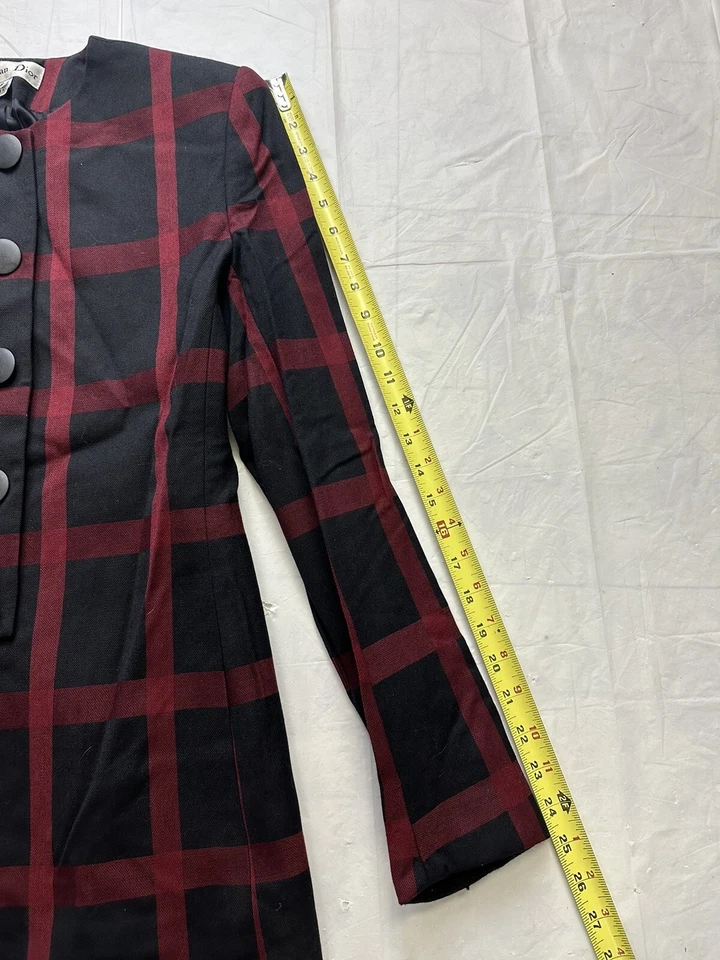 Traje Falda Vintage Christian Dior Lana a Cuadros Pecho Único Talla 6 Hecho en EE. UU. Foto 4 de 4