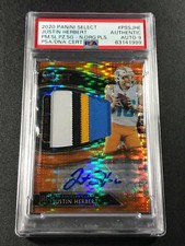 JUSTIN HERBERT 2020 SELECT 4-COLOR PATCH ORANGE PULSAR AUTO ROOKIE RC /25 PSA 9